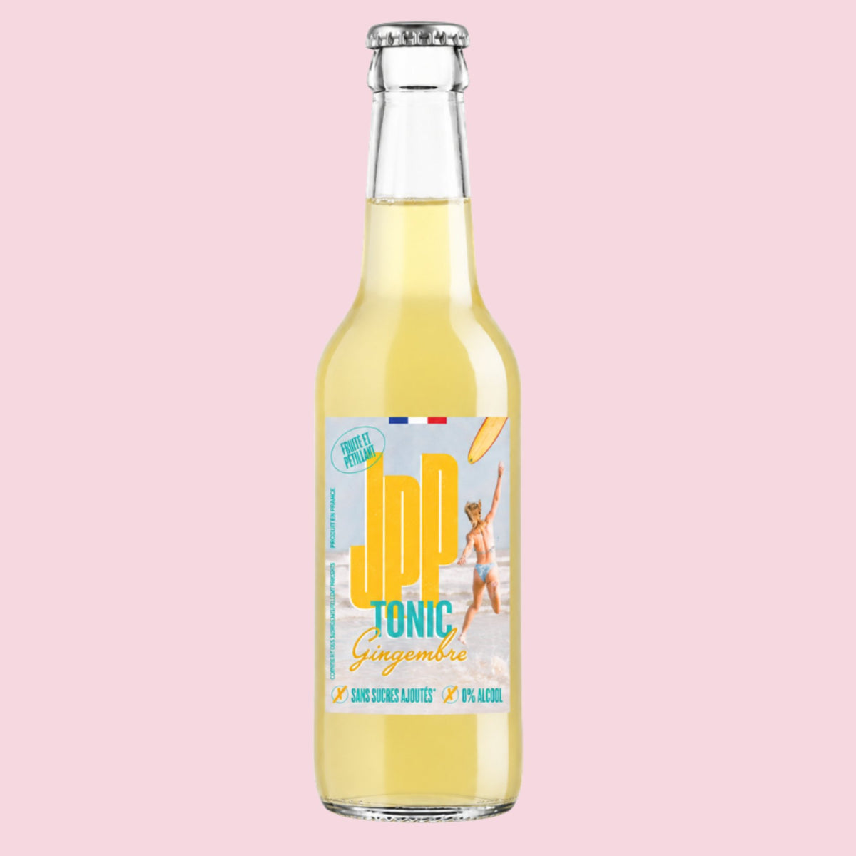 JPP Tonic Gingembre 25 cL, tonic sans alcool et sans sucres ajoutés, sur fond rose